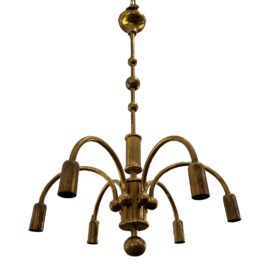 Vintage European Scoliari Style Brass Six Light Chandelier