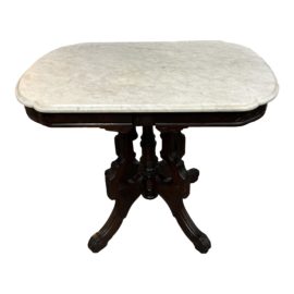 Antique Victorian Marble Top Mahogany Accent Table