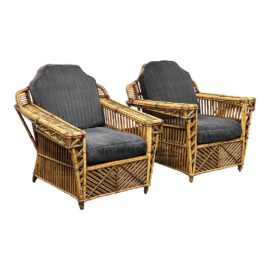 1920's Chinese Art Deco Rattan Chairs, a Pair