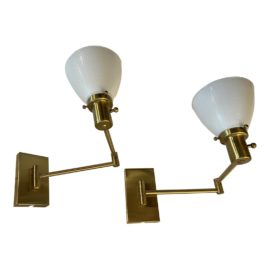 Walter Von Nessen Studios Vintage Brass Swing Arm Wall Sconces, a Pair