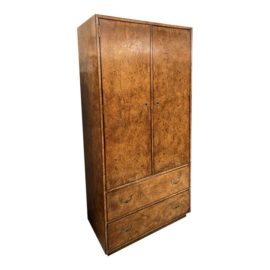 1970's John Widdicomb Midcentury Hollywood Regency Campaign Burl Wood Armoire Dresser