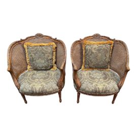Tomlinson/Erwin-Lambeth Louis XV Style Wicker Armchairs, a Pair