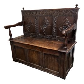 Antique English Settle Bench + Storage