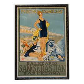 Piscina Familas, Barcelona Vintage Travel Poster Circa 1925, Framed
