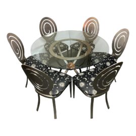 Ethan Allen Radius Collection Round Table + Six Side Chairs Set