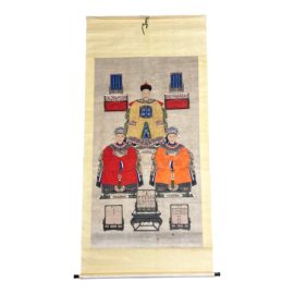 Vintage Scrollwork of Asian Ancestors Emperor Portraiture
