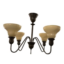 Vintage Ceiling Light Fixture With Four Opaque Beige Sconces