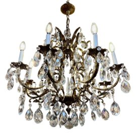 Halcolite Vintage Brass + Crystal Chandelier, Spain