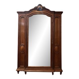 Vintage French Style Cabinet Marquetry Inlay Glass Door Armoire