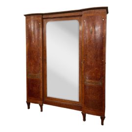 Early 20th Century Burl Amboyna Inlayed Mirrored Armoire