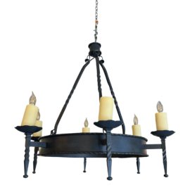 Spanish Revival Iron Gothic Six Light Chandelier