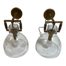 Restoration Hardware Brass + Glass Cloche Machinist Sconces, a Pair. Original Price: $1,290