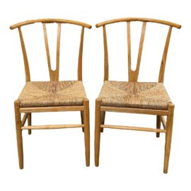 Contemporary Wishbone Side Chairs, a Pair