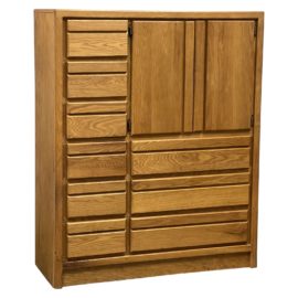 Custom Made Oak Armoire With Cabinet + 9 Drawers