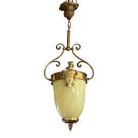Antique Victorian Bellwether Pendant With Vaseline Glass