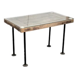 Antique Spanish Door Writing Desk/Side Table + Glass