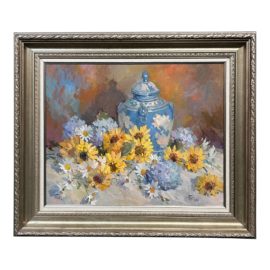 Joyce Lee Pike Still-Life 'Sunflowers in Ginger Jar' Oil Painting