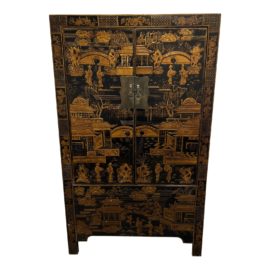 Vintage Black + Golden Landscape Wedding Chest Armoire