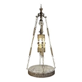 Vintage Italian Brass + Crystal + Marble Hanging Pendant Table
