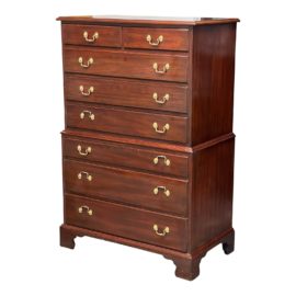 Henkel Harris Chippendale High Boy Mahogany Dresser With Brass Pulls