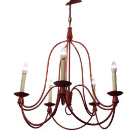 Country Chic Five Arm Red Lacquer Bell Shaped Chandelier