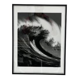 Framed Artwork of a Rolling Wave Made in Charcoal