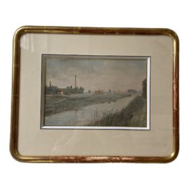 1891 G. Roiser Estuary Through Town Artwork in Golden Rounded Corner Frame