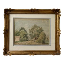 1984 E. Naout Farm in Vineyard Off of an Estuary Watercolor, Framed in Ornate Gold
