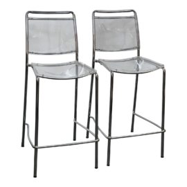 Contemporary Acrylic + Steel Bar Stools, a Pair