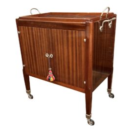Vintage Bar Cart With Glass Top Tray on Casters