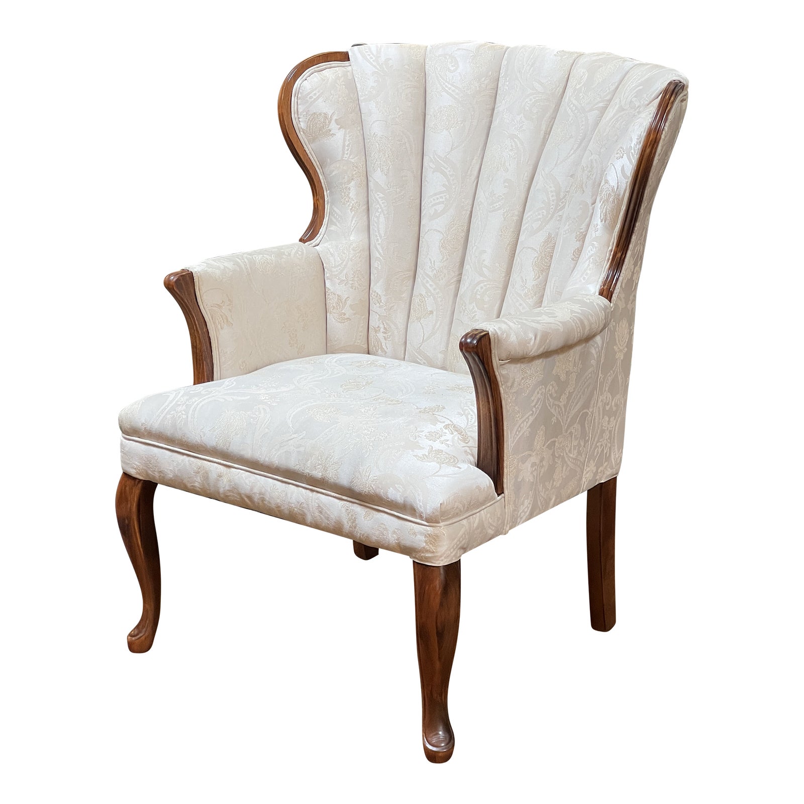 Vintage Queen Anne Wingback Upholstered Arm Chair - Design Plus Gallery, image size:1600x1600