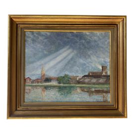 Jean Torthe Signed + Framed, 'Sunburst on the Canal'