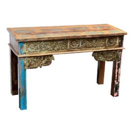 Rustic Style Hand Crafted Green + Blue Console Table