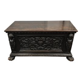 19th Century Carved Wood Chest Trunk