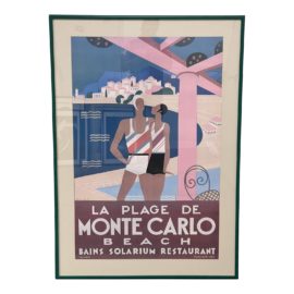 Vintage La Plage De Monte Carlo Beach Bans Solarium Restaurant Poster