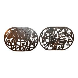 J.P. Bernard Haitian Metal Wall Art Sculptures, a Pair