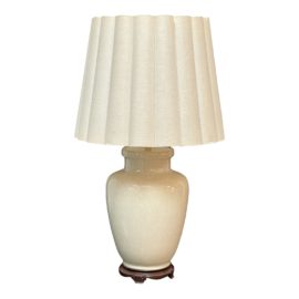 Vintage Ginger Jar Crackle Ceramic Table Lamp + Wood Base + Custom Scallop Shade