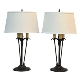 Vintage Style Metal Candleabra Table Lamps, a Pair