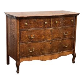 Antique Serpentine Tiger Oak Four Drawer Dresser
