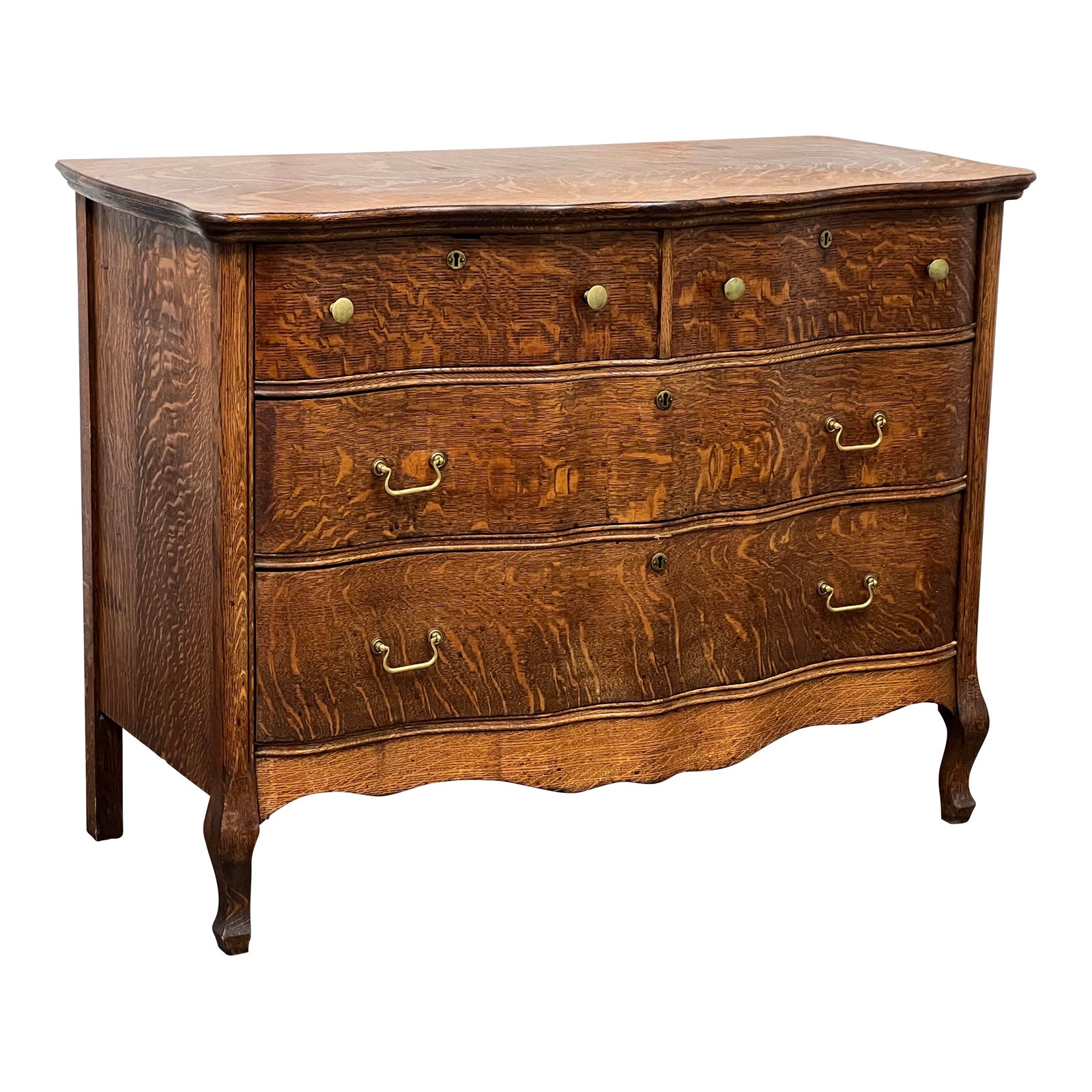 Antique Serpentine Tiger Oak Four Drawer Dresser - Design Plus Gallery Antique Serpentine Tiger Oak Four Drawer Dresser - Design Plus Gallery