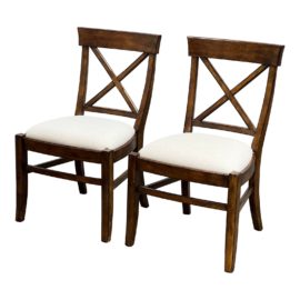 Pottery Barn Aaron Upholstered Side Chairs in Rustic Mahogany, Pair. Original Price: $1,400