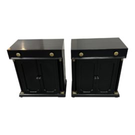 Bethlehem Furniture Black Lacquered + Gold Accents Nightstands, Pair