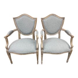 Aidan Gray Shield Back Upholstered Arm Chairs, a Pair. Original Price: $2,200