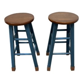 Rustic Dark Turquoise Counter Stools, a Pair