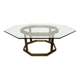 Vintage Mastercraft Style Octagonal Brass + Glass Coffee Table. Original Price: $2,449