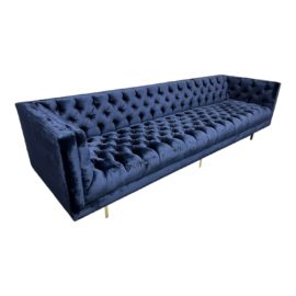 Custom Design Blue Velvet Tuxedo Tufted Sofa