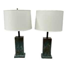 Mid 20th Century Ceramic-Base Teal Lamps, a Pair. Original Price: $1,200