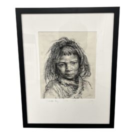 Lhasa Tibet Tibetan Boy Graphite on Canvas Drawing