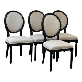 Restoration Hardware Vintage French Round Back Linen Dining Chairs, Set of Four. Original Price: $1,880