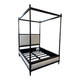 Queen Size Restoration Hardware Maison Fabric Panel Antiqued Black Canopy. Original Price: $4,695